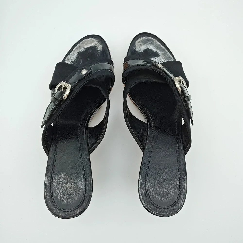 Mootsies Tootsies‎ Oath Black Elastic Cork Wedge Slide Sandals Women's Size 7.5M